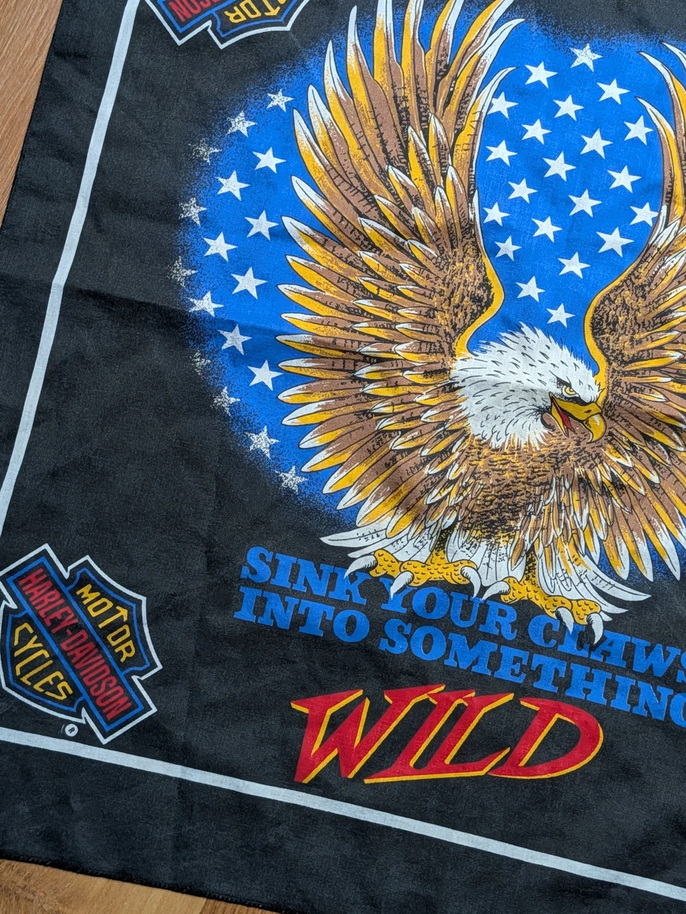 Vintage 90s Harley Davidson Bandana Sink Your Claws Wild Eagle USA Made 50/50